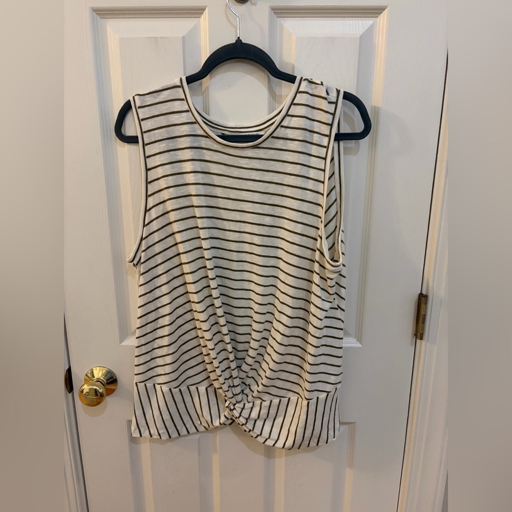 Liverpool Los Angeles Striped Twist Front Tank Top XL Olive Cream 100% Cotton - Picture 4 of 10